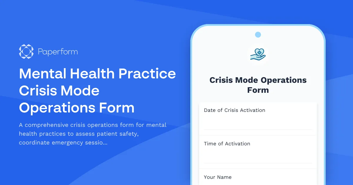 Mental Health Practice Crisis Mode Operations Form