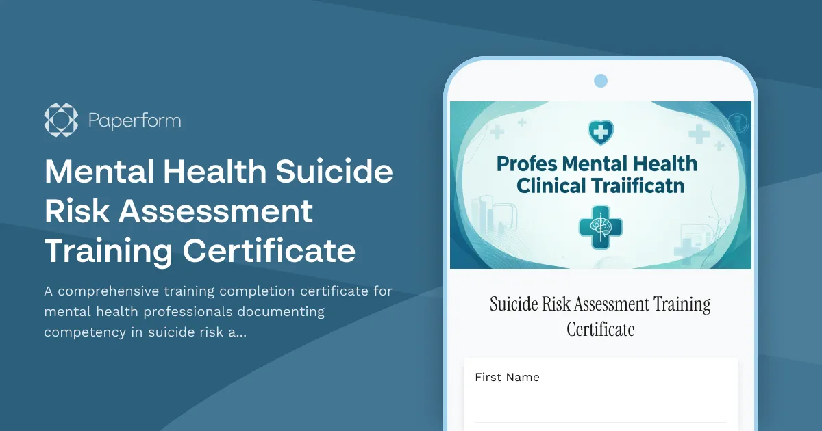 Mental Health Suicide Risk Assessment Training Certificate
