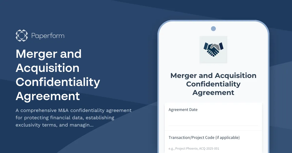 Merger and Acquisition Confidentiality Agreement