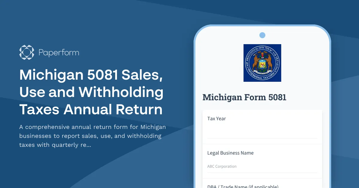Michigan 5081 Sales, Use and Withholding Taxes Annual Return
