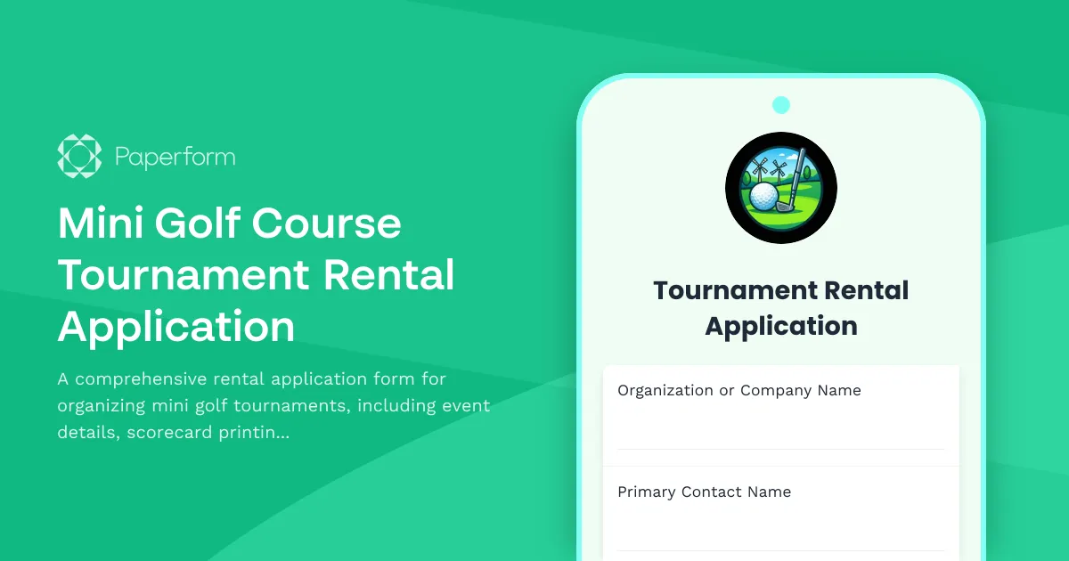 Mini Golf Course Tournament Rental Application