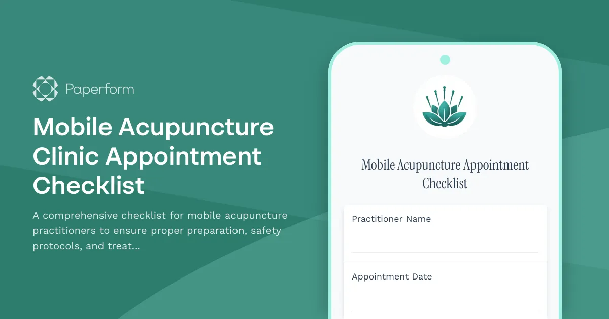 Mobile Acupuncture Clinic Appointment Checklist