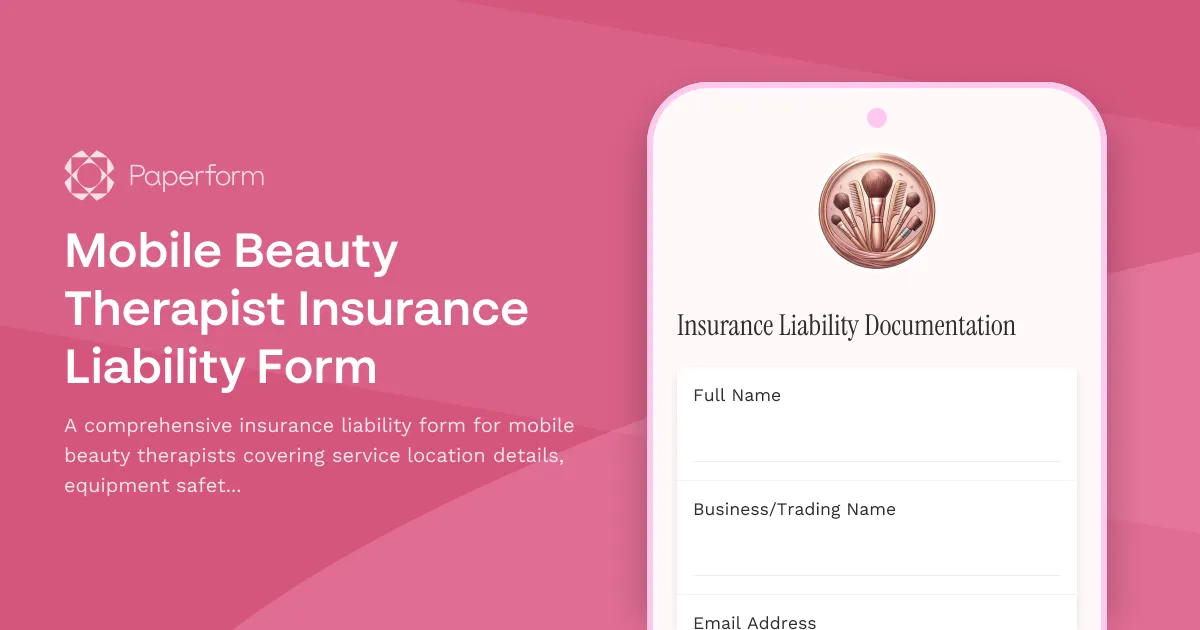 Mobile Beauty Therapist Insurance Liability Form