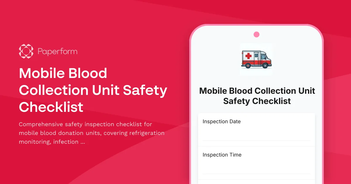 Mobile Blood Collection Unit Safety Checklist