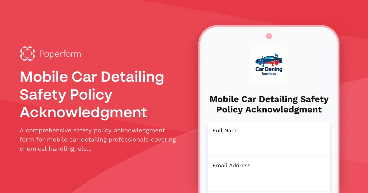 Mobile Car Detailing Safety Policy Acknowledgment