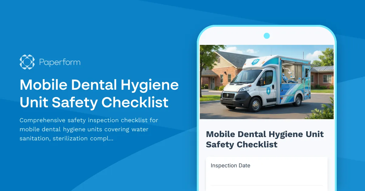 Mobile Dental Hygiene Unit Safety Checklist