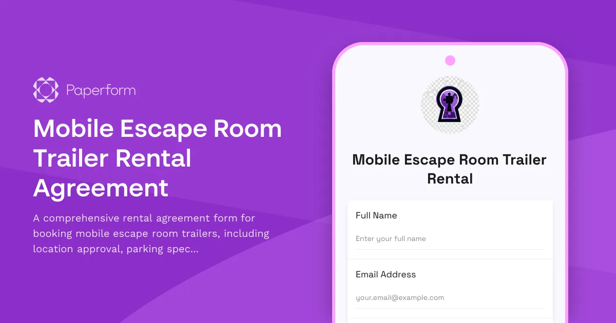 Mobile Escape Room Trailer Rental Agreement