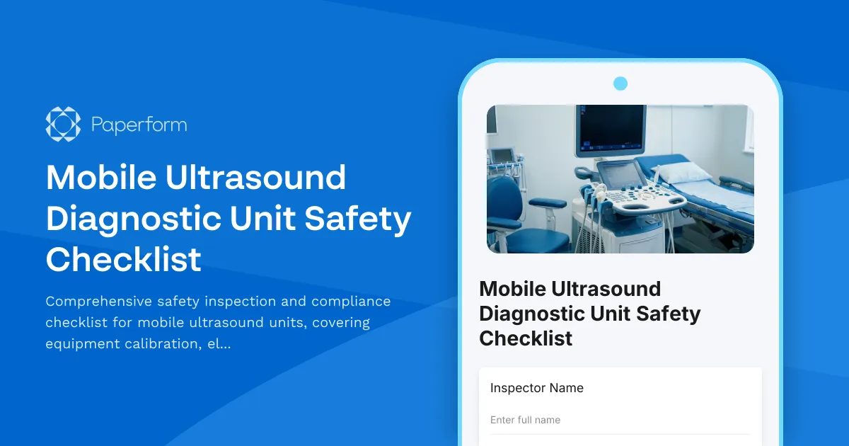 Mobile Ultrasound Diagnostic Unit Safety Checklist