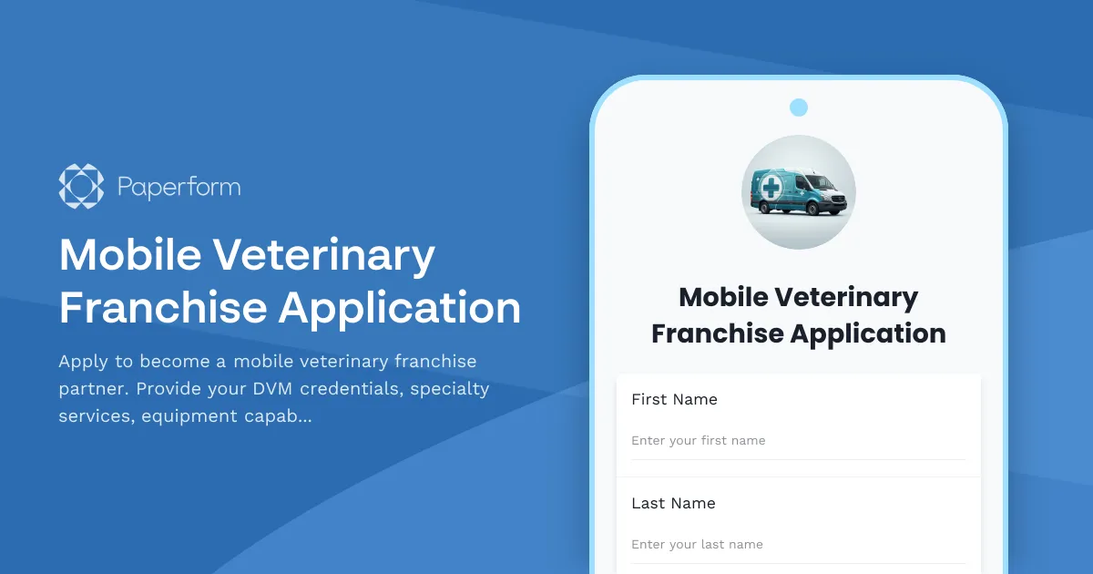 Mobile Veterinary Franchise Application
