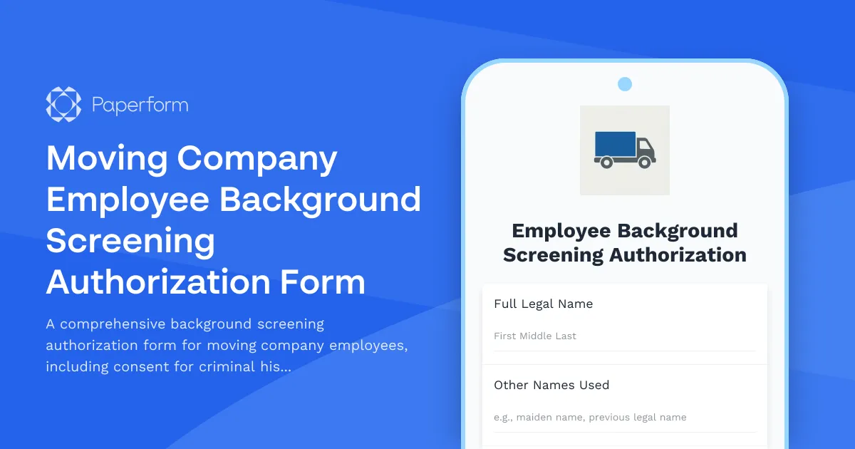 Moving Company Employee Background Screening Authorization Form