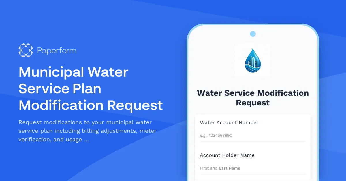 Municipal Water Service Plan Modification Request