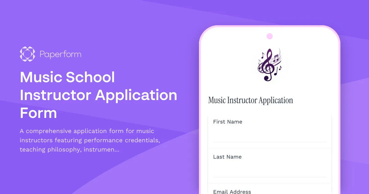 Music School Instructor Application Form