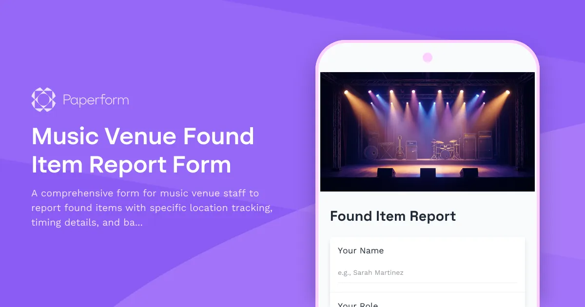 Music Venue Found Item Report Form