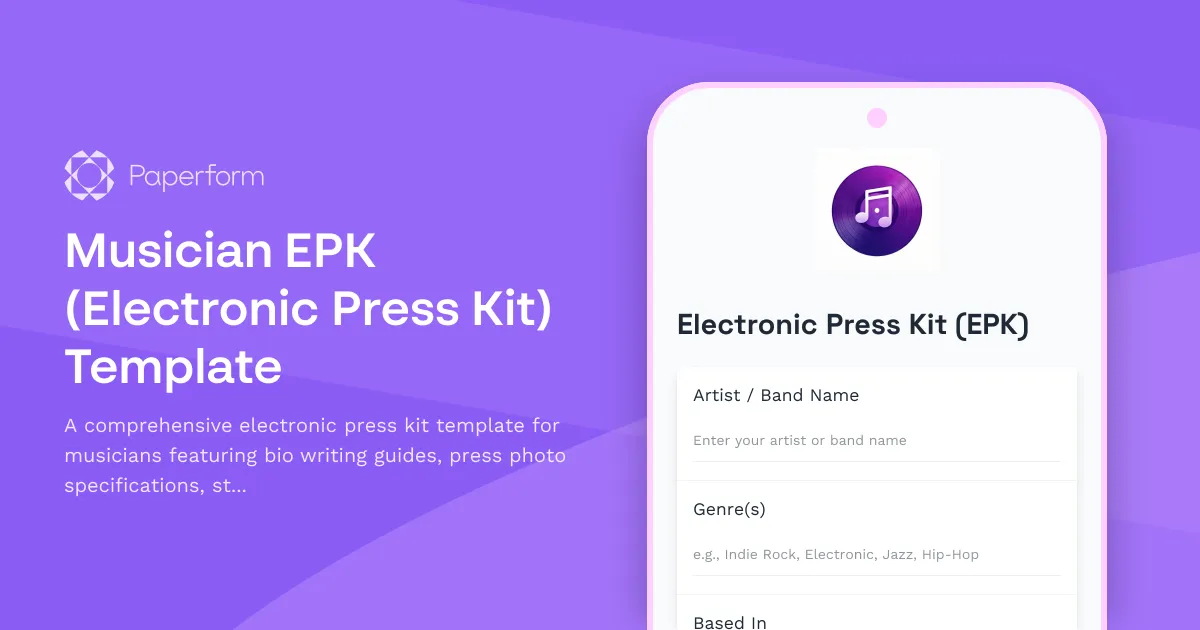 Musician EPK (Electronic Press Kit) Template