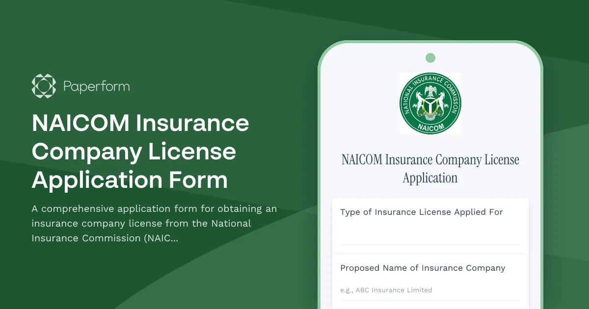 NAICOM Insurance Company License Application Form