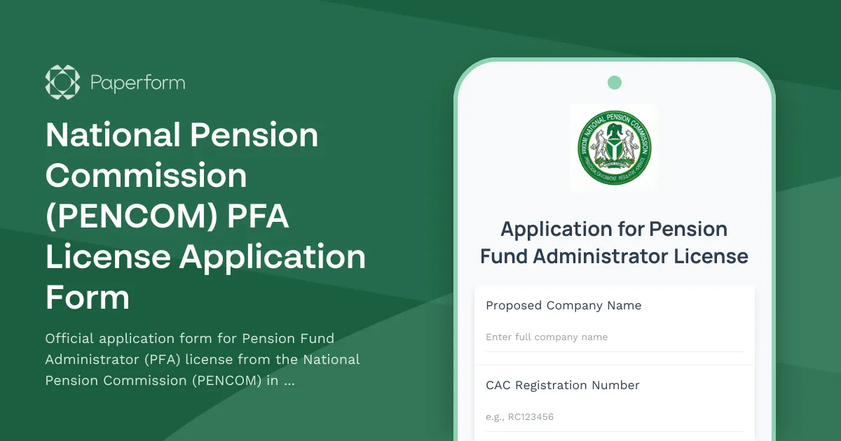 National Pension Commission (PENCOM) PFA License Application Form