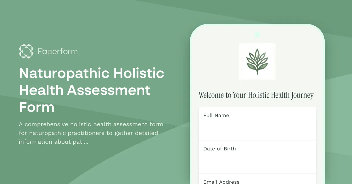 Naturopathic Holistic Health Assessment Form
