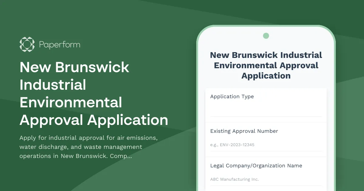 New Brunswick Industrial Environmental Approval Application
