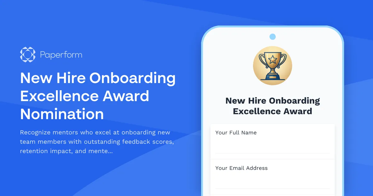New Hire Onboarding Excellence Award Nomination