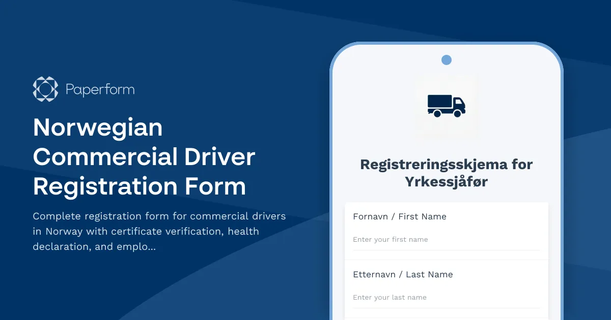 Norwegian Commercial Driver Registration Form