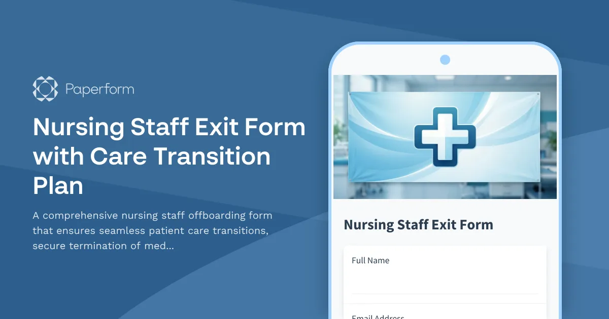 Nursing Staff Exit Form with Care Transition Plan