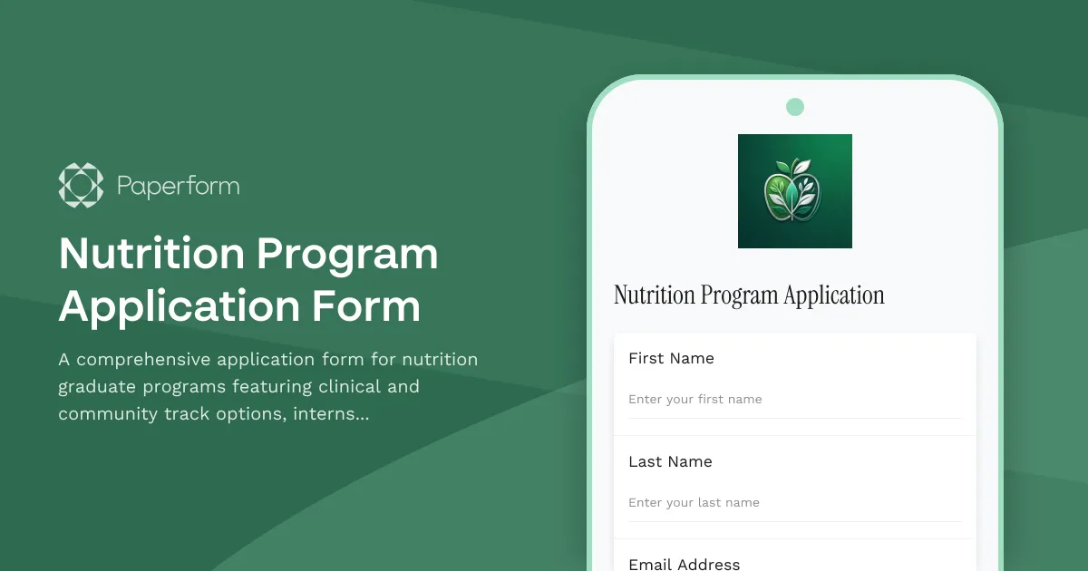 Nutrition Program Application Form