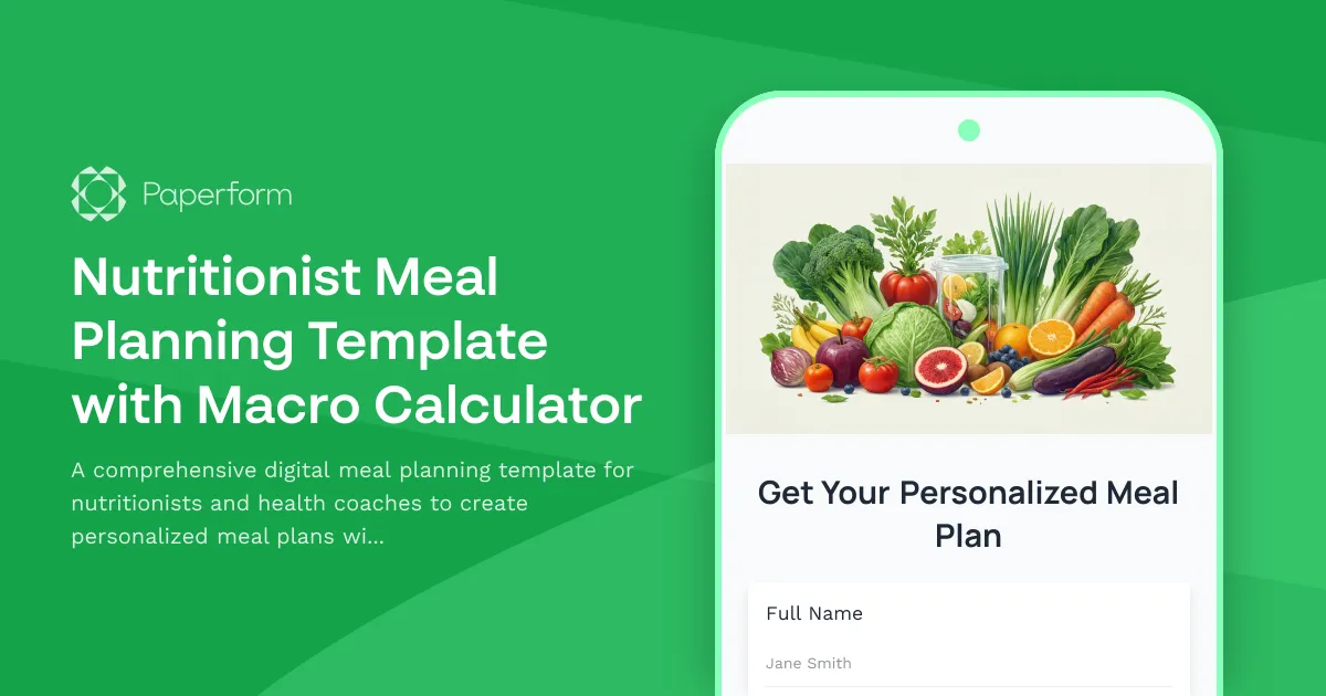 Nutritionist Meal Planning Template with Macro Calculator