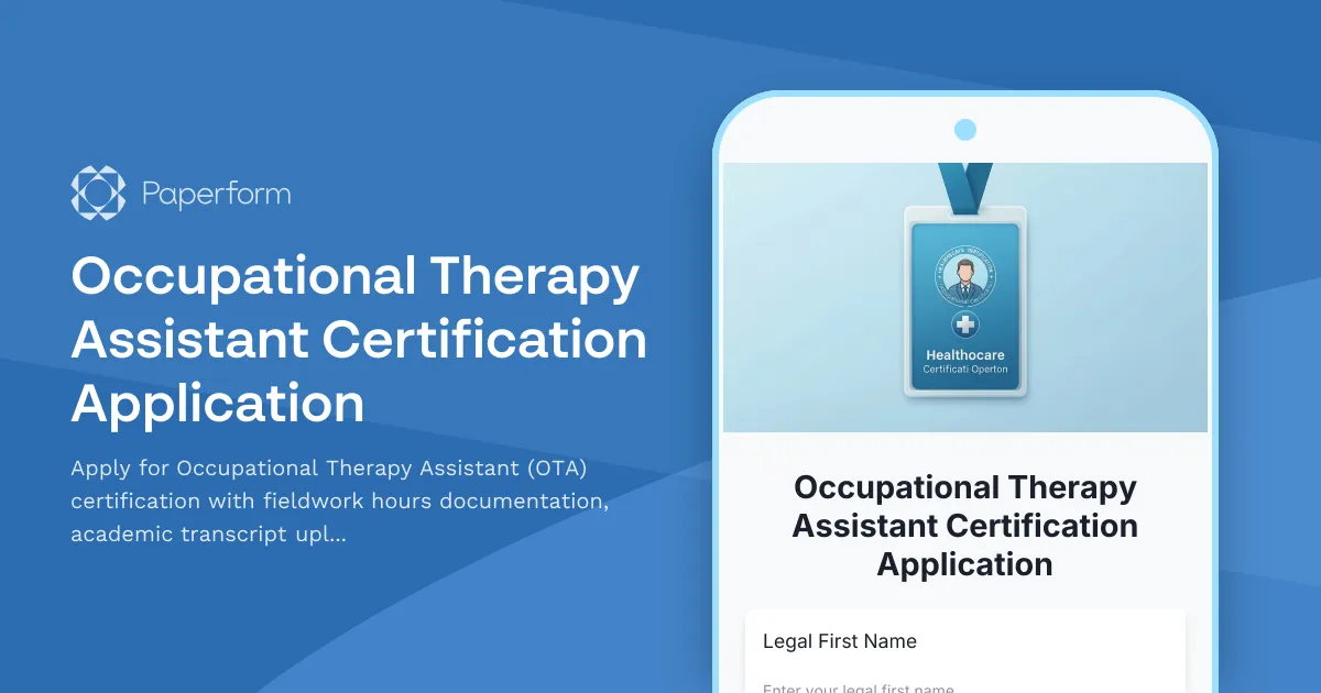Occupational Therapy Assistant Certification Application