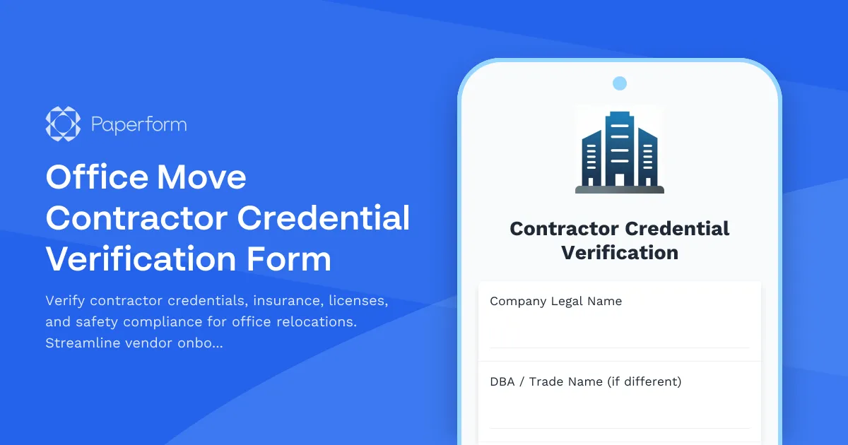 Office Move Contractor Credential Verification Form