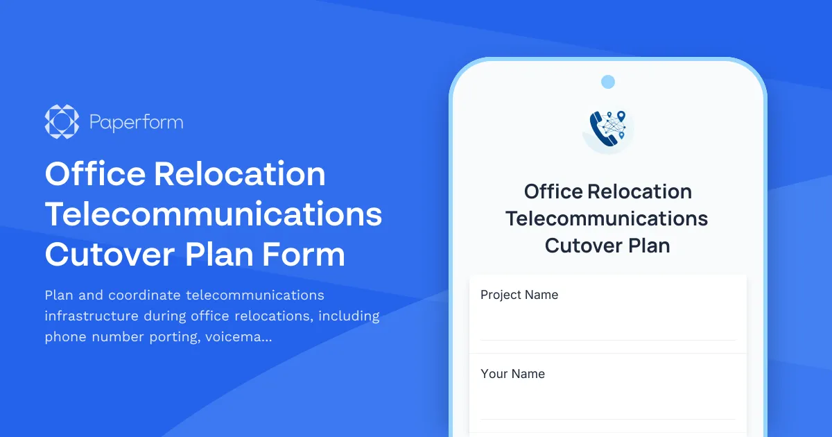 Office Relocation Telecommunications Cutover Plan Form
