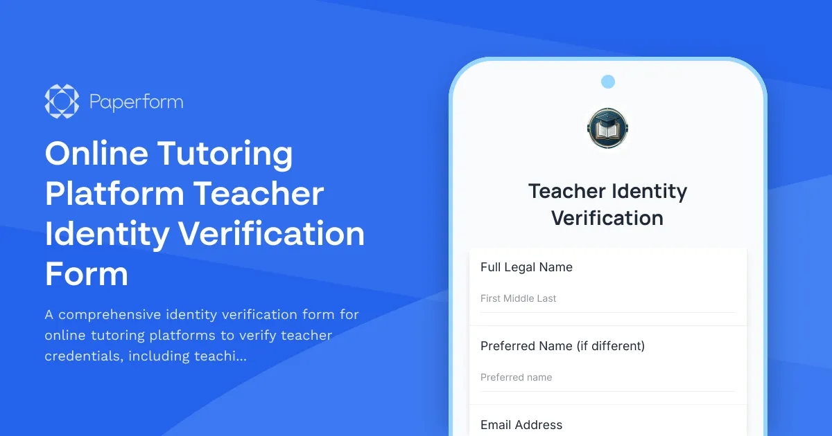 Online Tutoring Platform Teacher Identity Verification Form