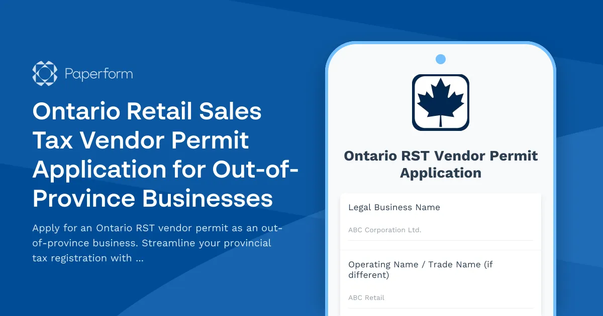 Ontario Retail Sales Tax Vendor Permit Application for Out-of-Province Businesses