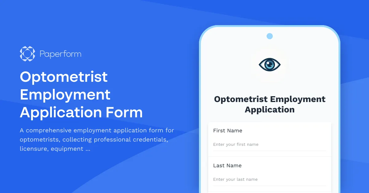Optometrist Employment Application Form