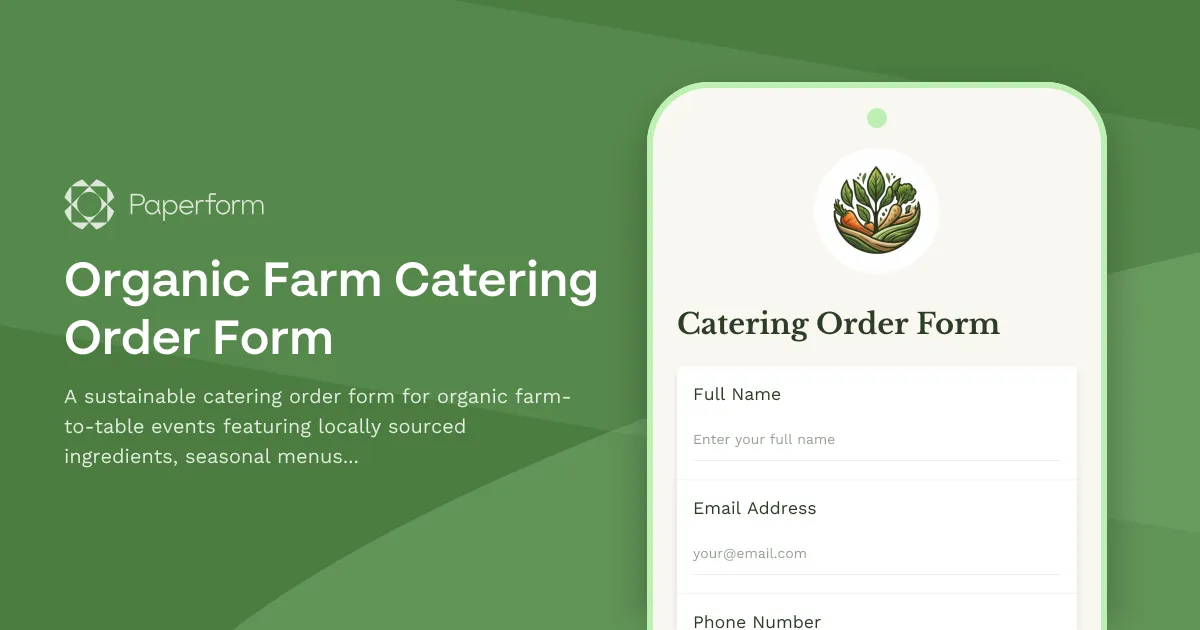 Organic Farm Catering Order Form