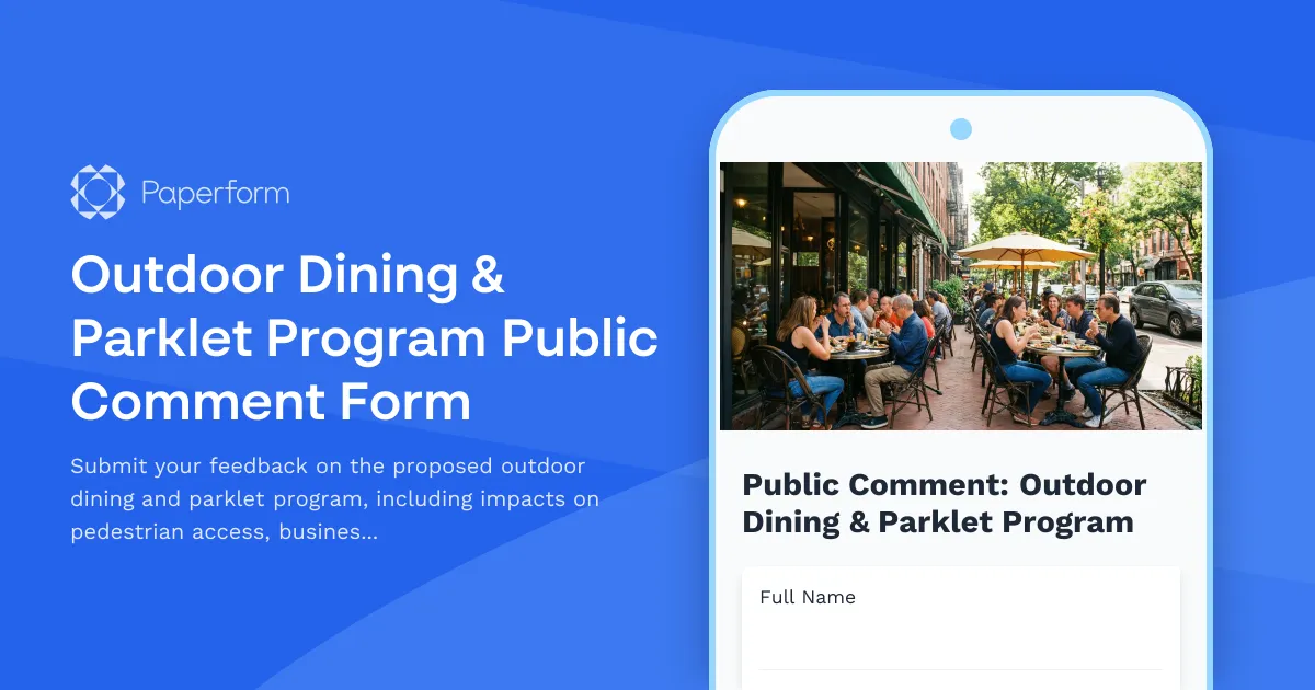 Outdoor Dining & Parklet Program Public Comment Form