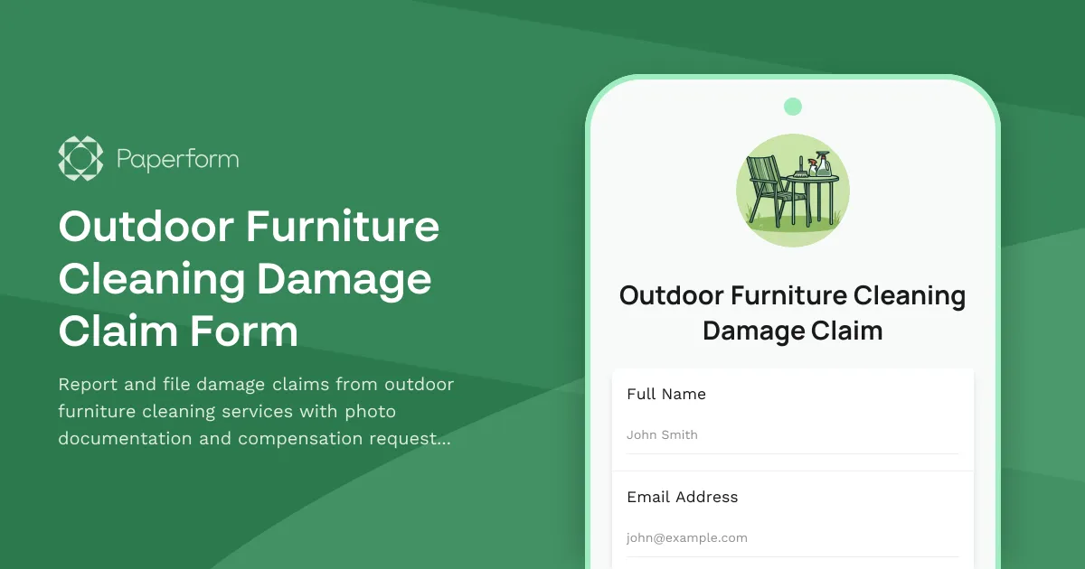Outdoor Furniture Cleaning Damage Claim Form