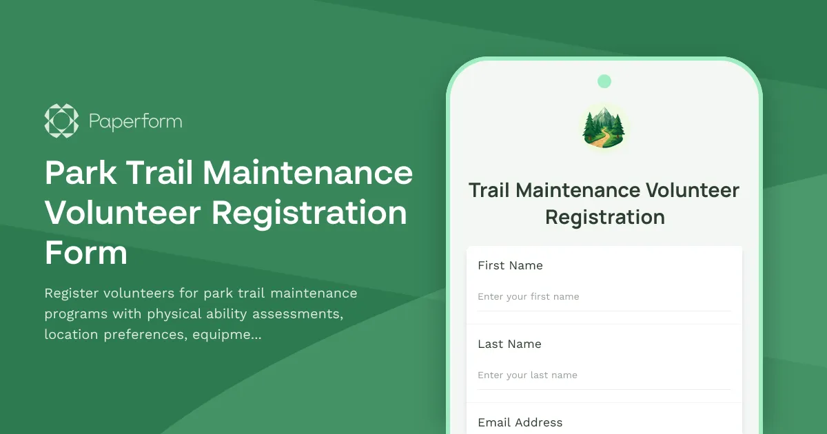 Park Trail Maintenance Volunteer Registration Form