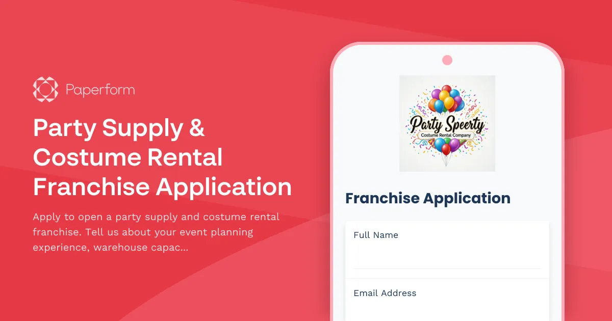 Party Supply & Costume Rental Franchise Application