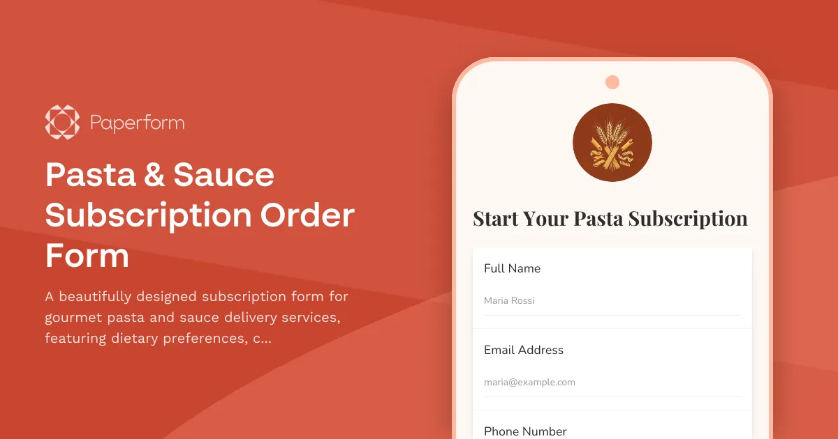 Pasta & Sauce Subscription Order Form