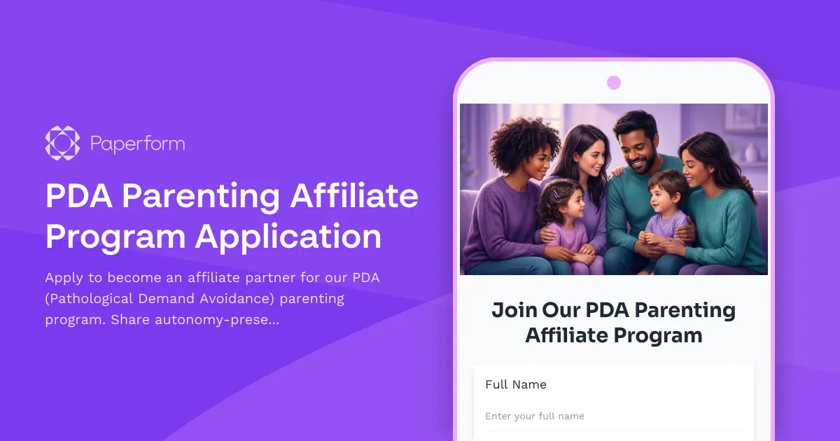PDA Parenting Affiliate Program Application