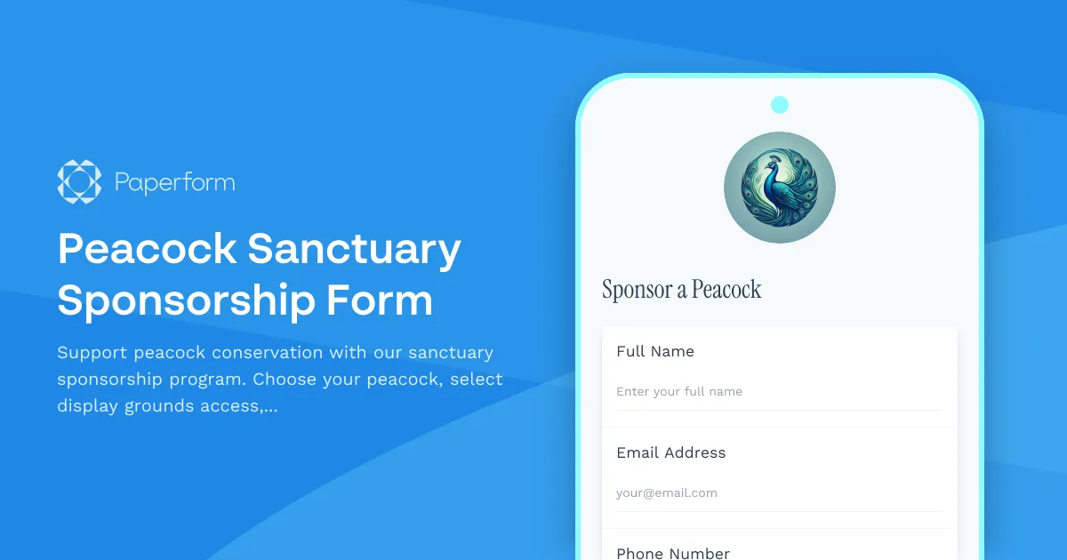 Peacock Sanctuary Sponsorship Form