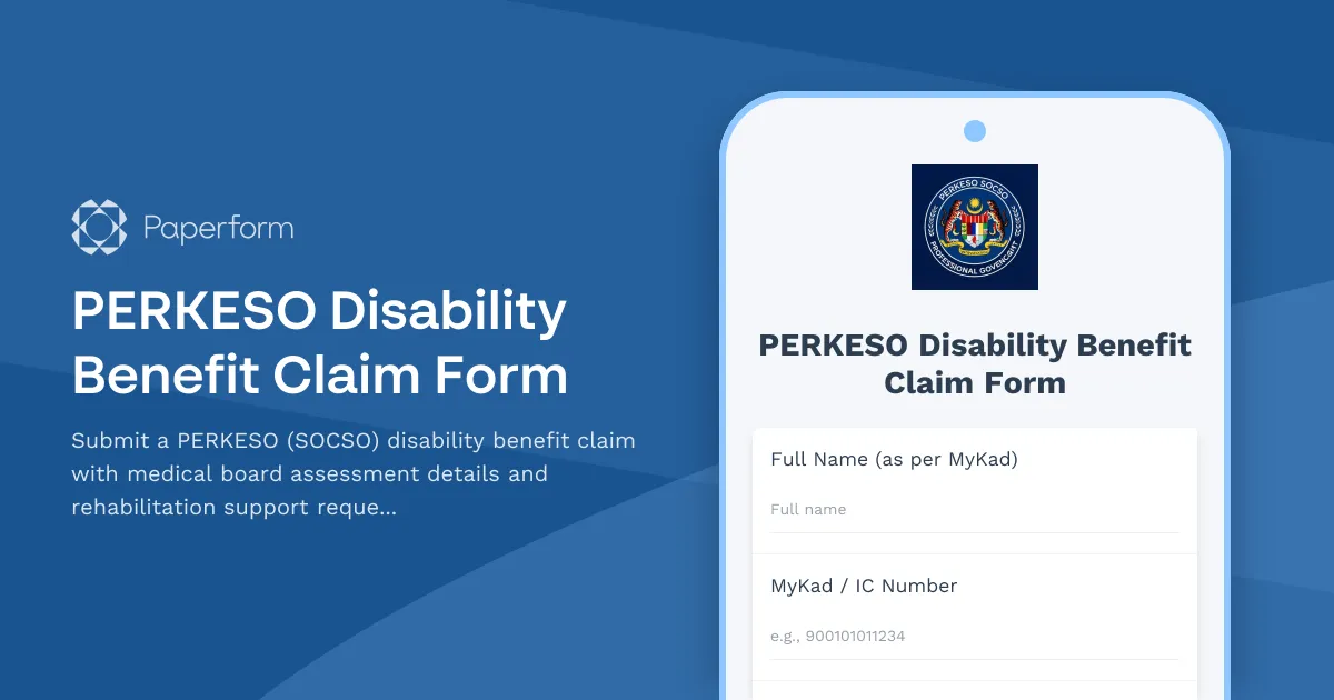 PERKESO Disability Benefit Claim Form