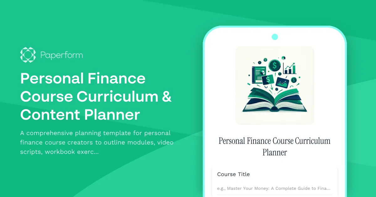 Personal Finance Course Curriculum & Content Planner