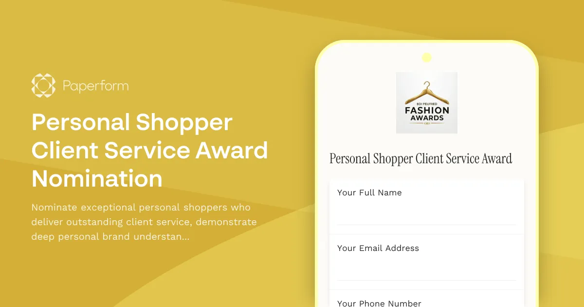 Personal Shopper Client Service Award Nomination
