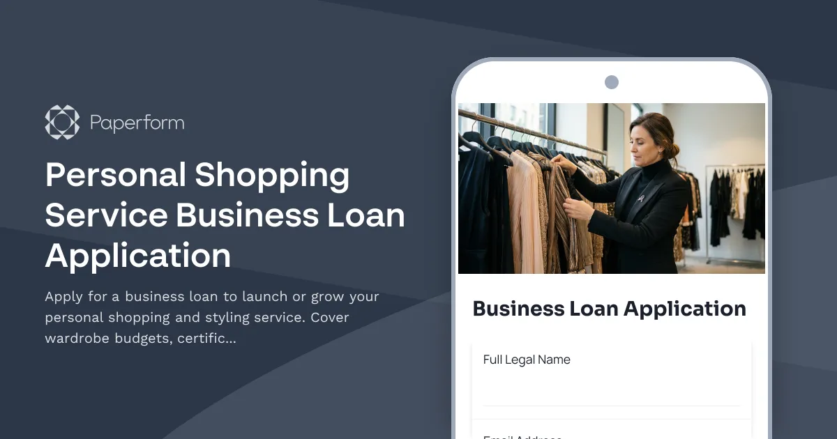 Personal Shopping Service Business Loan Application