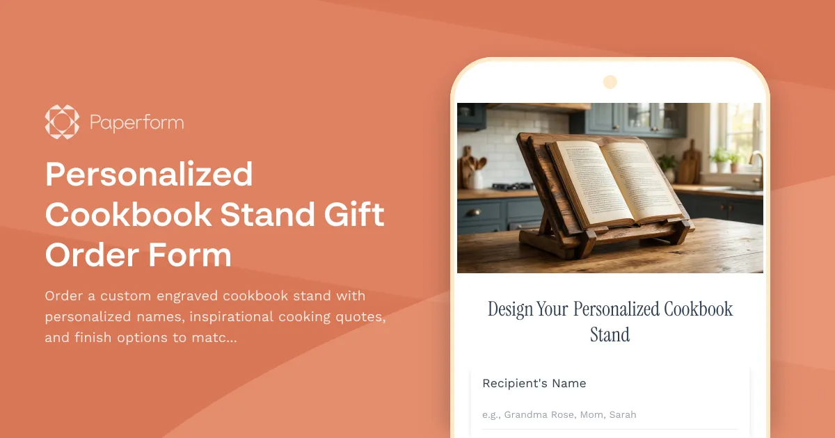 Personalized Cookbook Stand Gift Order Form