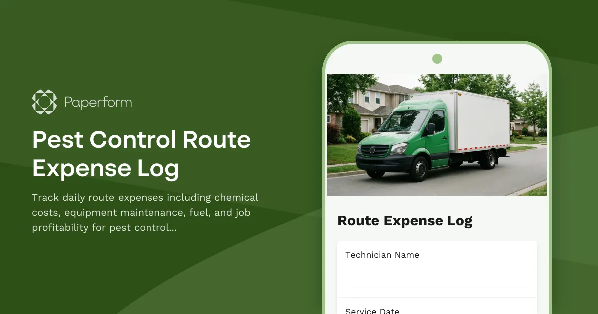 Pest Control Route Expense Log