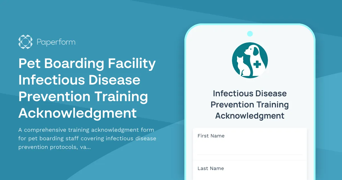Pet Boarding Facility Infectious Disease Prevention Training Acknowledgment