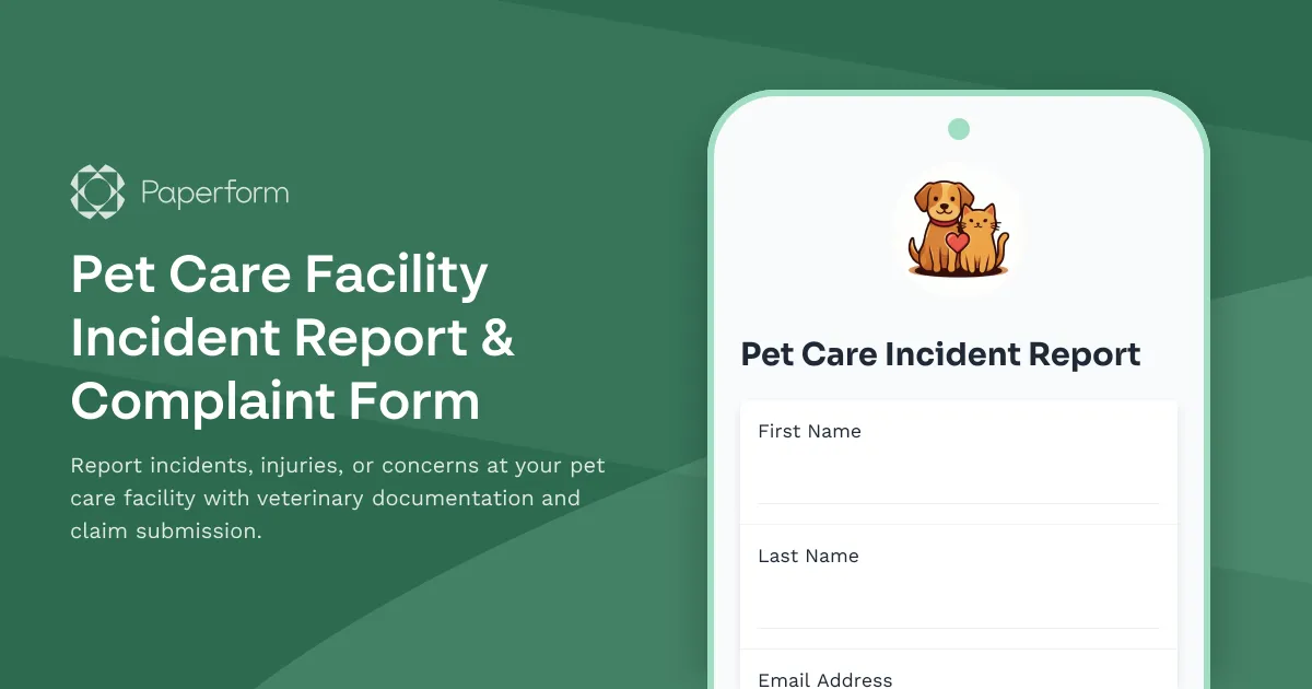 Pet Care Facility Incident Report & Complaint Form