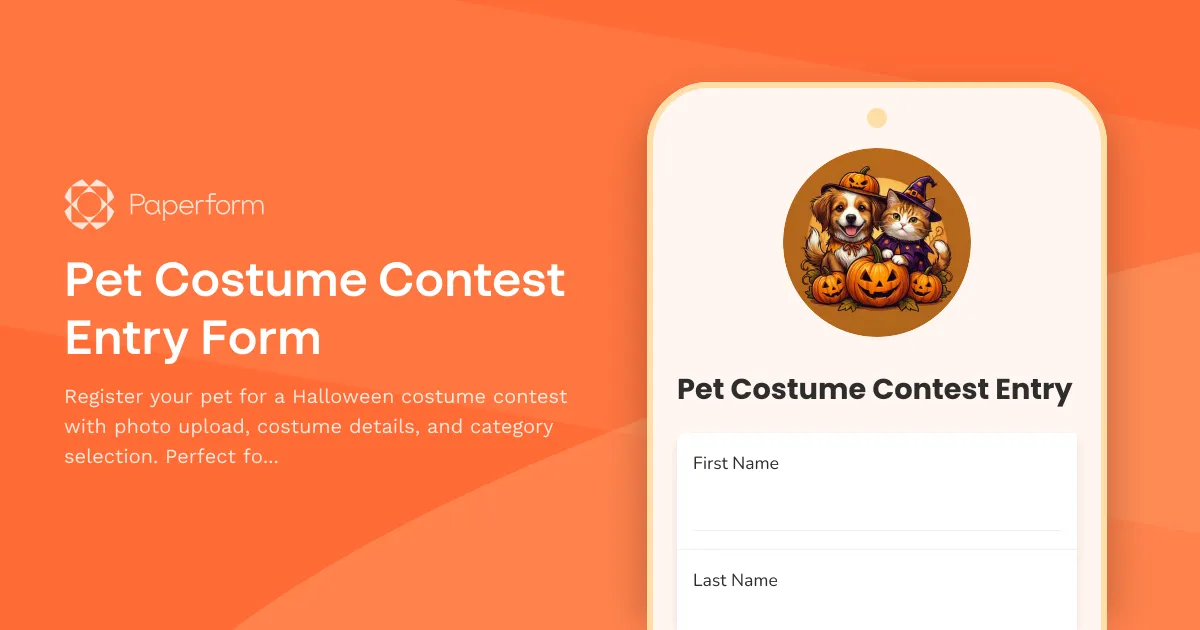Pet Costume Contest Entry Form